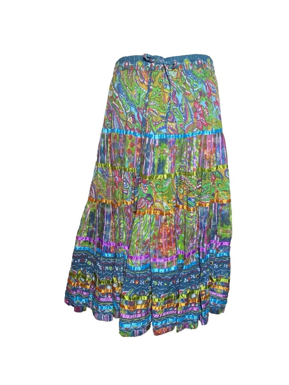 TravelSmith Womans Size LP Maxi Lined Skirt 100% Cotton Gypsy Tiered Storage Bag